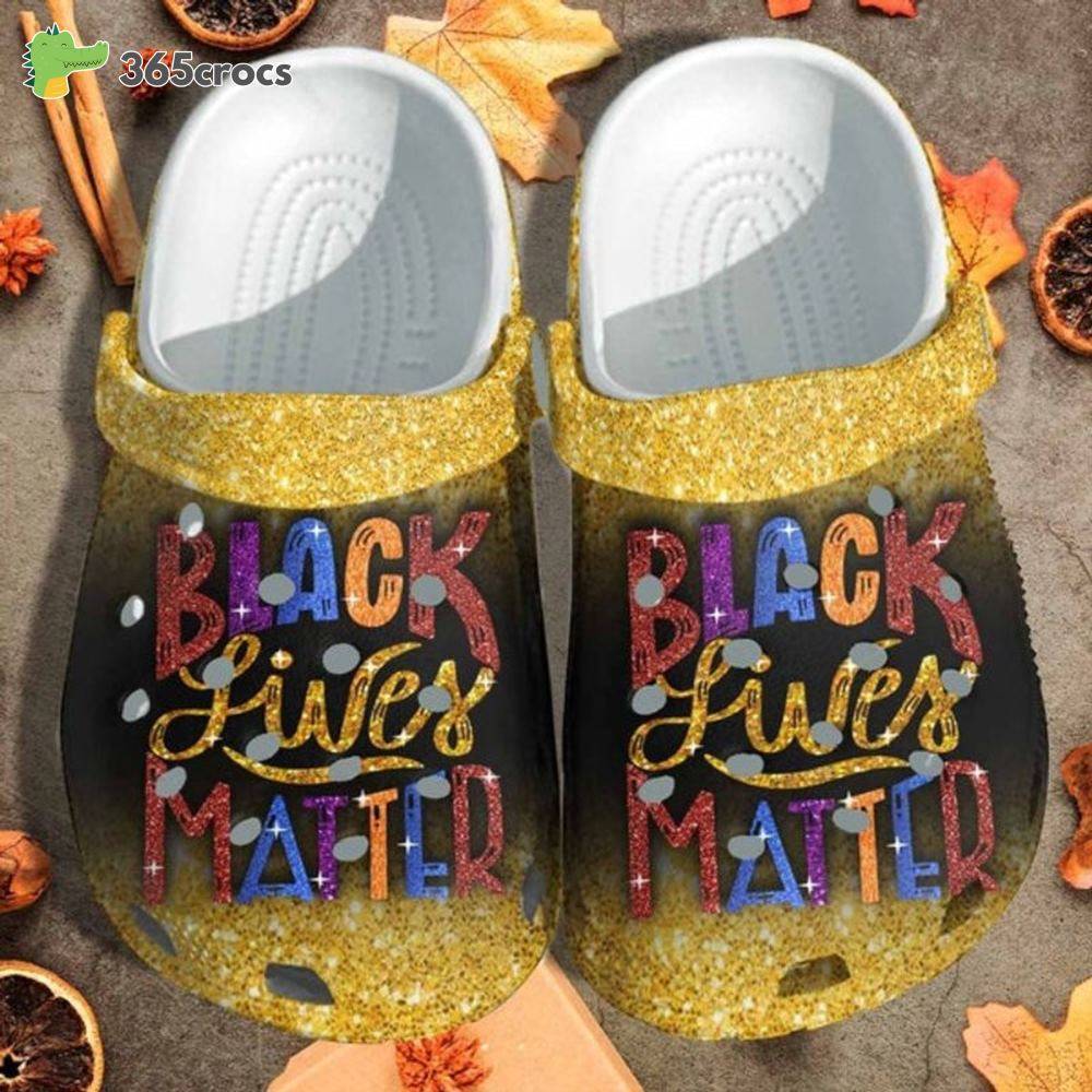 Black Lives Matter Yellow Glitter Effect Black History Month Crocs Clog