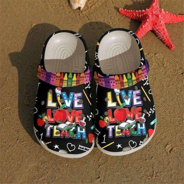 Funny Crayons Live Love Teach Gift For Teacher Crocs Crocband Clog ...